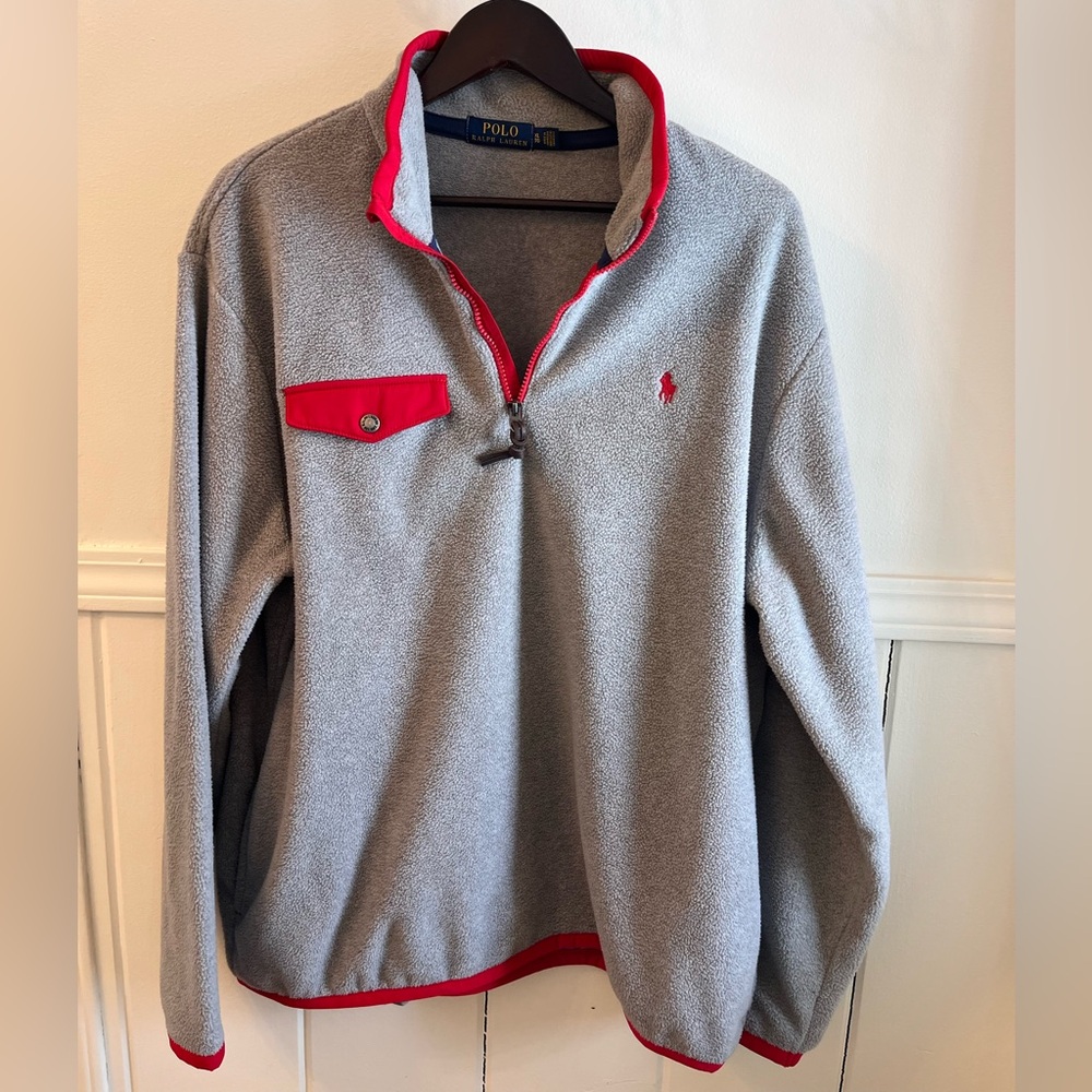 Polo Ralph Lauren Gray Red Quarter Zip Fleece Pullover Size XL